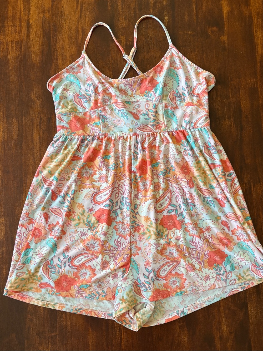 SO Romper Floral Paisley Coral Juniors Large Summer Apparel